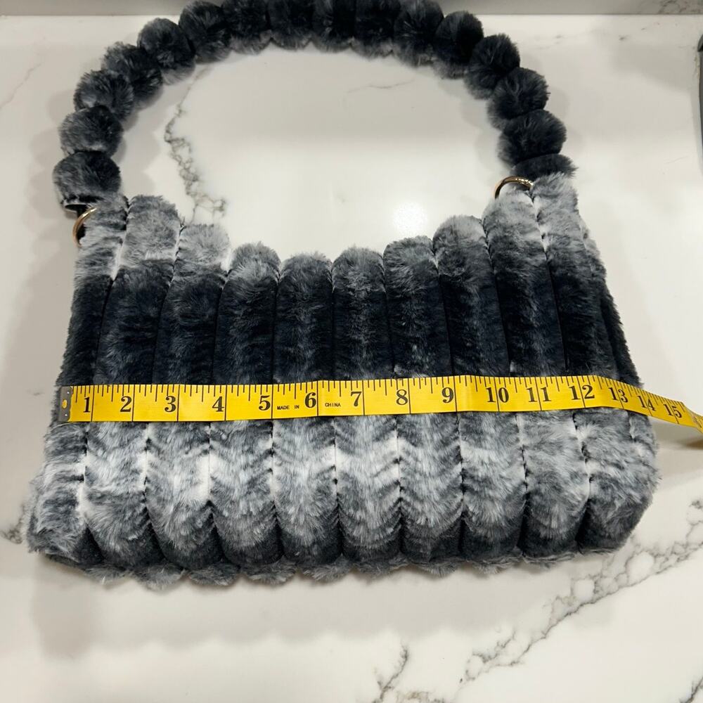 Y2K Blue-Gray Faux Fur Shoulder Bag Plush Ribbed Textured Soft Purse Unbranded - Picture 10 of 12